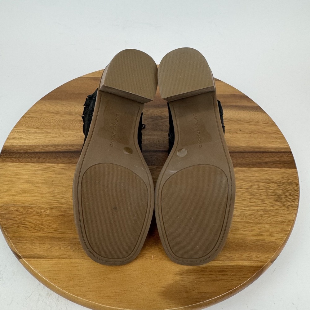 New Womens Lucky Brand Tovinnia Black Leather Peep Toe Heeled Sandals Size 8 M - Picture 7 of 8